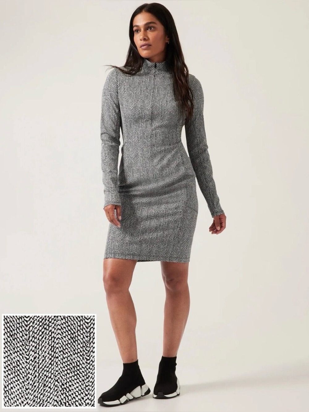 Athleta XS Delancey Dress, Black White Texture Sporty Dress Stretchy NWT $169